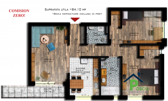 Vanzare apartament 3 camere Brancoveanu, Prasilei, bloc 2016, decomandat, 84 mp