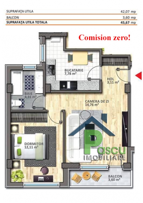 Vanzare apartament 2 camere Brancoveanu, Stoian Militaru, bloc 2016, etajul 1, 46mp