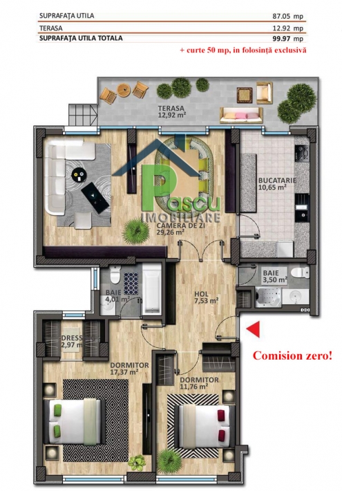 Vanzare apartament 3 camere Brancoveanu, Stoian Militaru, bloc 2016, parter 100mp + curte 50 mp